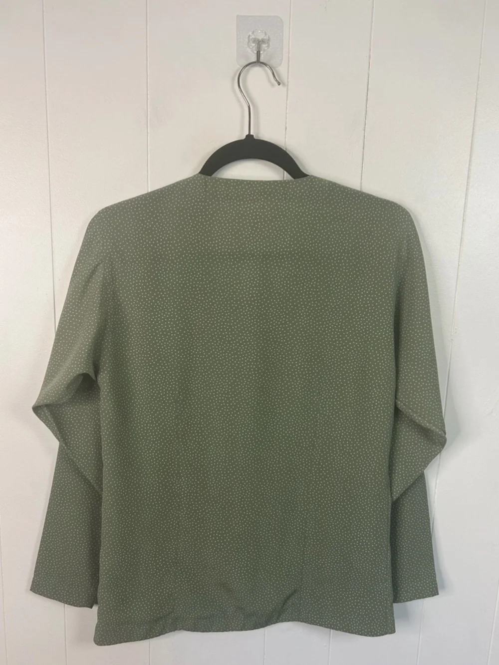 Vintage 90s Olive Green Polka Dot Blouse Office Minimalist Button Top size Small - Picture 8 of 13